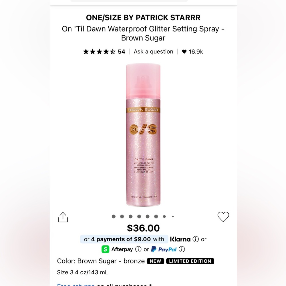 One Size On til Dawn Brown Sugar Setting Spray